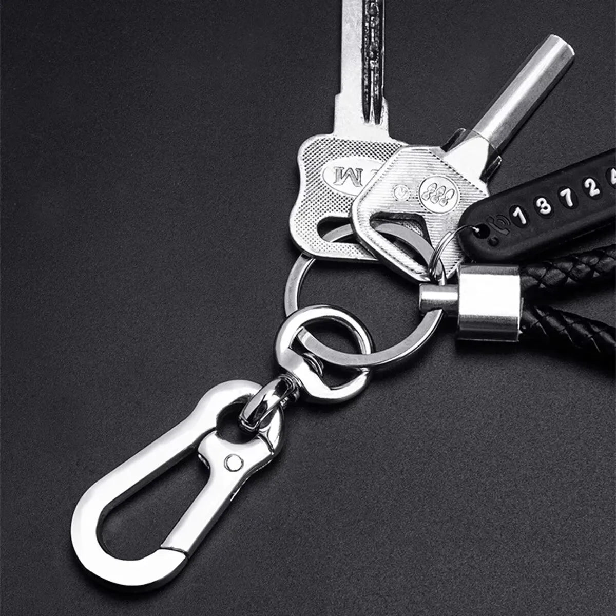 Trendy DIY Mobile Phone Number Plate Pendant Keychain for Men Punk Simple Woven Leather Rope Anti-lost Car Key Chain Accessories