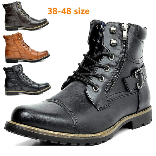 2024 Fashion Men's Motorcycle Boots Shoes Boots Vintage Ankle Boots Male Retro Casual Shoes Plus Size 38-48 Boots For Men