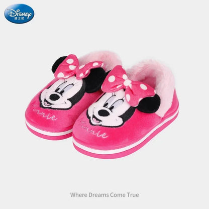 Disney Minnie Children Cotton Slipper Bag Heel Winter Boy Baby Non-slip Hair Mop Indoor Home Shoes Warm Cute Cotton Shoes Winter