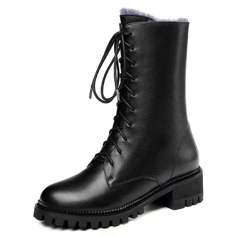 High Top Boots Women 2024 Thickened High Heel Lacing Double Zip Shoes for Women Mid Calf Boots Chunky Heel Platform Women Boots