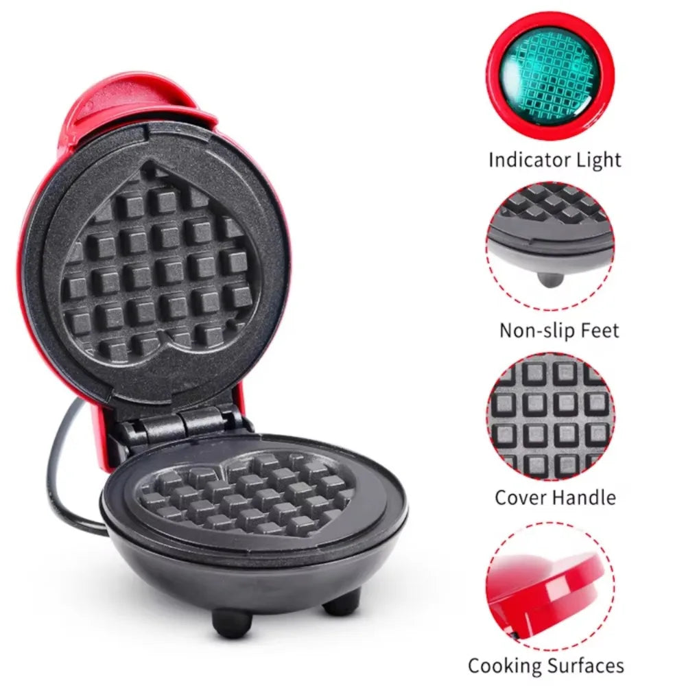 220V EU Plug Mini Electric Waffles Maker Bubble Egg Cake Oven Breakfast Love Heart Shaped Waffle Maker Cooking Appliance