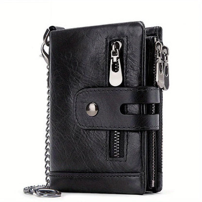 100% Genuine Leather RFID Men Cowhide Wallets Coin Purse Small Mini Card Holder Chain PORTFOLIO Portomonee Male Wallet Pocket