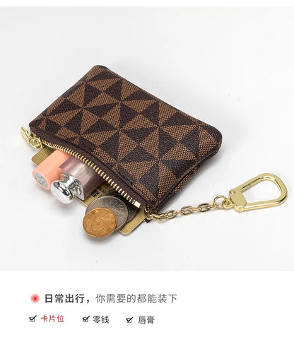 Luxury Designer Coin Key Storage Bag with Chain Women Mini Coin Purse Plaid Leather Small Zipper Wallet Ladies Keychain Purses