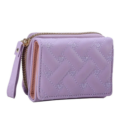 Ladies Wallet Fashion Embroidered Heart Coin Purse Tri-Fold Card Holder