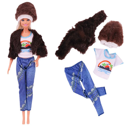 30CM&11.8Inch Doll Clothes Plush Coat + Dress+Hat ,T-shirt Set Suitable Fashion Outfit Casual Clothing Free Glasses Gift