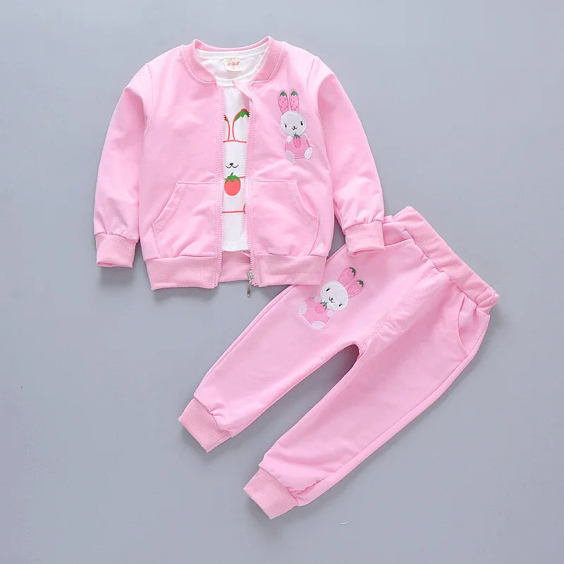 Baby's Three Piece Set Spring Autumn Thin Sets Girls Cute Cartoon Clothes Leisure Sports Suit Korean Version Trendy Clothing