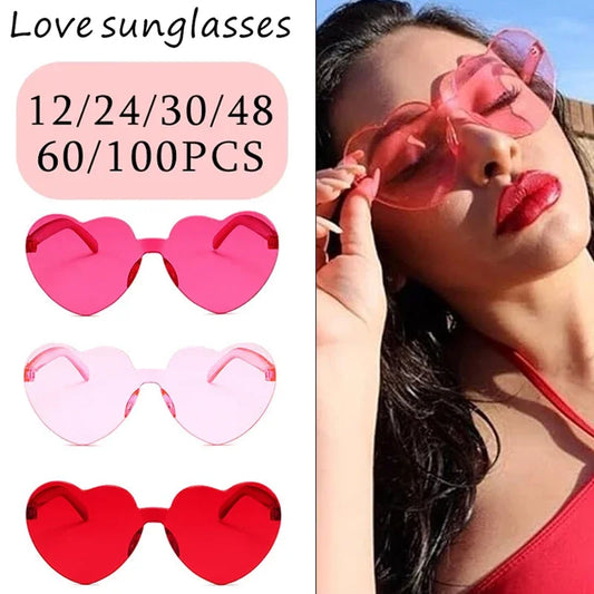 Heart Shaped Sunglasses  for  Women pink frameless Heart Glasses adults for wedding Bachelorette Party Favor Valentines Gifts