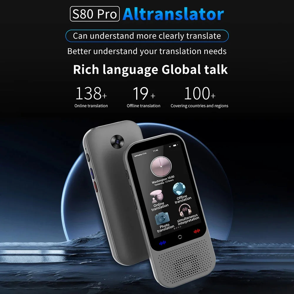 S80 Pro Portable Language Translator Device with 138 Languages Voice Translating 16 Offline Translation ChatGPT Function