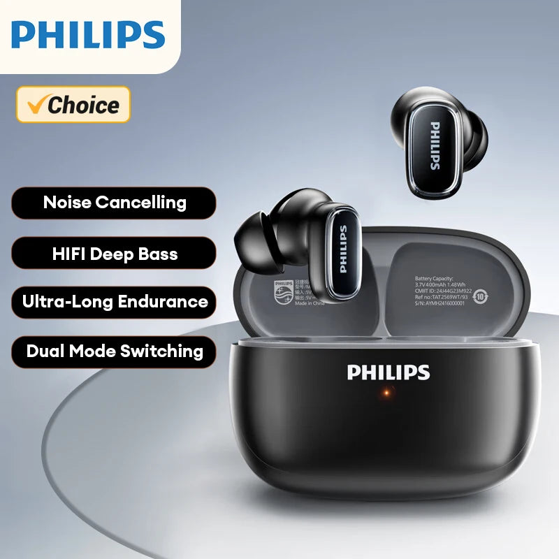 Original Philips TAT2569 Wireless Bluetooth V5.4 Noise Reduction  IPX4 Waterproof Sport Earbuds t New Low Latency Gaming Headse