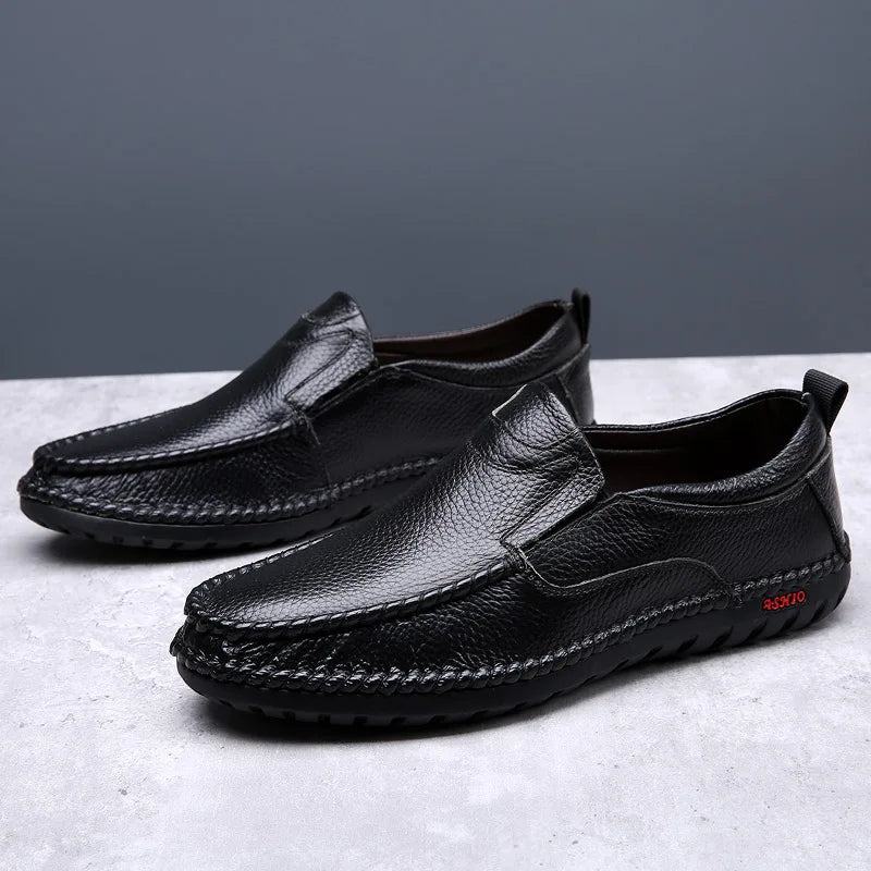 Breathable Genuine Leather Men Shoes Summer Slip On Loafers Men Casual Leather Shoes Blue Flats Hot Sale Driving Shoes Moccasins