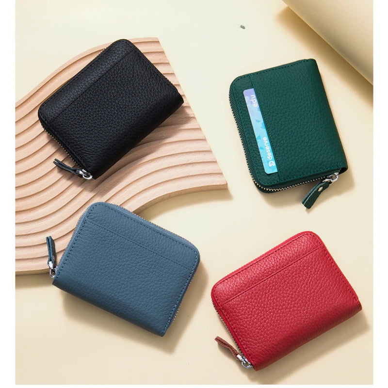 Genuine Leather Short Wallet RFID ID Bank Credit Organ Card Holder Cowhide Mini Coin Purse Bag Clutch Key Pouch For Men Women