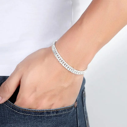 925 Sterling Silver 6MM geometric Chain Bracelets Neckalces for Women Men fashion Party wedding Gifts punk jewelry sets