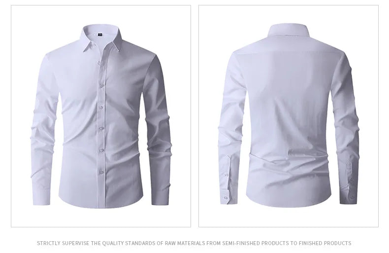 Men's Long Sleeve Regular Fit Casual White Shirts for Men Button-Down Social Shirt USA Size S-XL