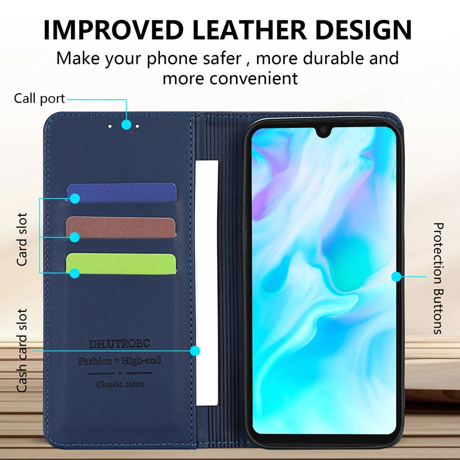 Wallet Skin Friendly Strong Magnetic Card Slot Flip Leather Case For Huawei P20 Pro P30 Lite P40 Lite P Smart 2019 Honor 10 Lite