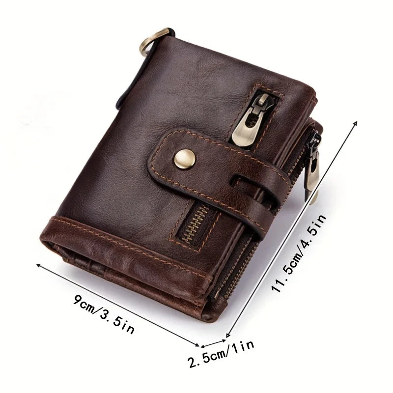 100% Genuine Leather RFID Men Cowhide Wallets Coin Purse Small Mini Card Holder Chain PORTFOLIO Portomonee Male Wallet Pocket