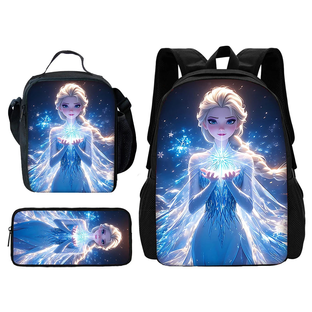 Frozen Princess Elsa Child School Backpack with Lunch Bags ,Pencil Bags ,Cartoon School Bags for Boys Girls Best Gift