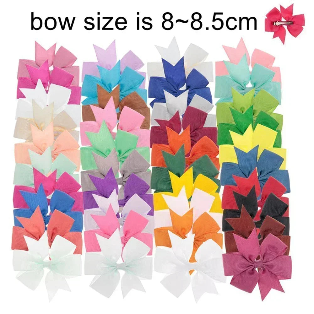 10pcs/lot Solid Color Grosgrain Ribbon Bowknot Kids Hair Clips Handmade Bows Baby Girls Barrettes Hairpins Photo Props Gift Sets