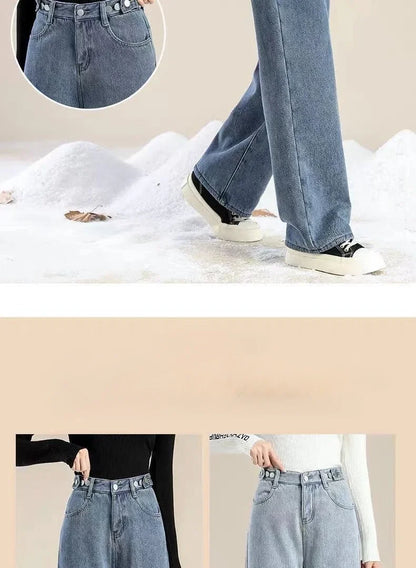 Plush Jeans Velvet Thickened High Waist Wide Leg Jeans for Women's 2023 Winter New Ins Style Loose Slim Drop Long Pants