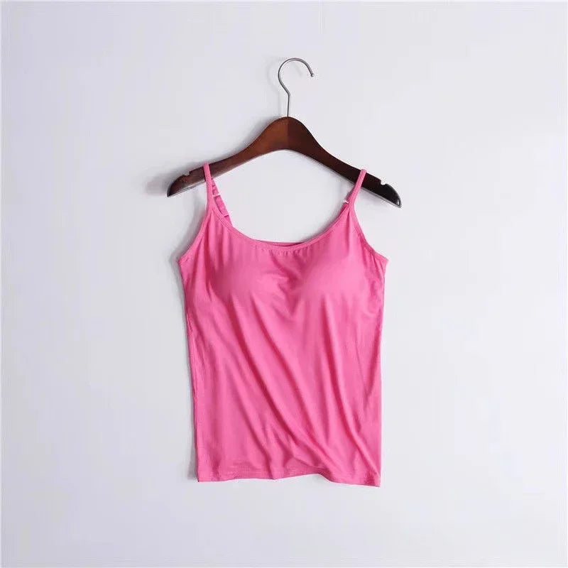 Sexy Women Tops Solid Padded Bra Spaghetti Camisole Top Women Vest Women Camisole with Built in Bra Cami Top Vest Tank Top 2024