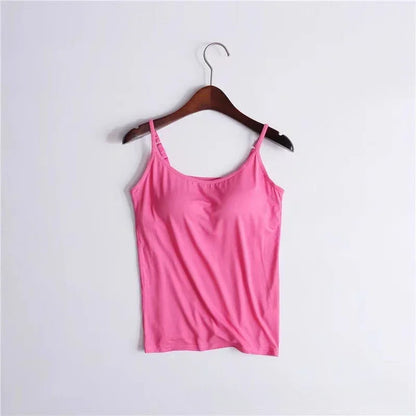 Sexy Damen Tops Solide Gepolsterter BH Spaghetti Camisole Top Damen Weste Damen Camisole mit Eingebautem BH Cami Top Weste Tank Top 2024