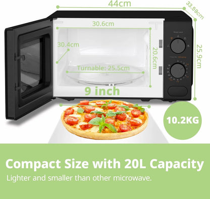 COMFEE 700W 20L Black Microwave Oven With Compact Design, 5 Cooking Power Levels, Quick Defrost Function, Kitchen Manual Timer