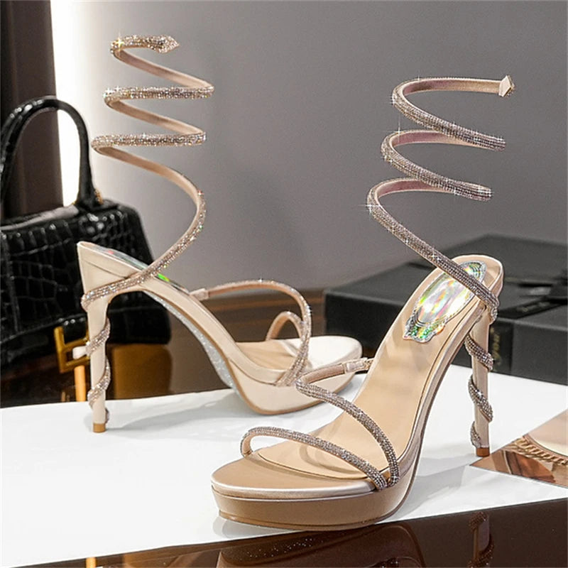 Eilyken Street Style CRYSTAL Ankle Strap Women Sandals Sexy Open Toe Platform Heels Party Banquet Prom Summer Shoes Zapatos Muje