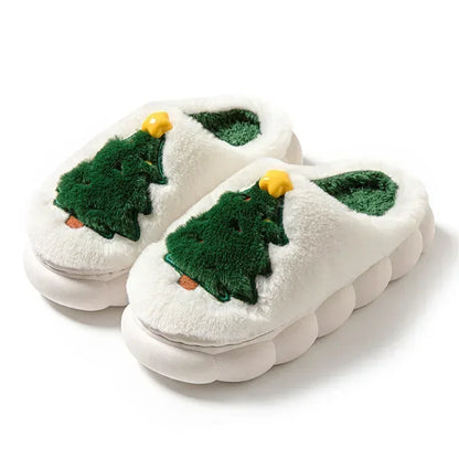 Cute Christmas Tree Women's Home Fluffy Slippers Cartoon Winter House Warm Shoes Designer Flat Casual New Year's Gift