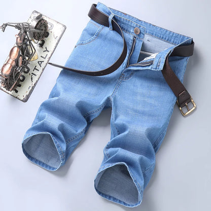 2024 Summer Men'S Thin Slim-Fit Denim Shorts Business Casual Fashion All-Match Stretch Loose Cropped Trousers Male Brand Jeans