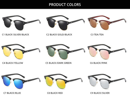 Classic Half Frame Polarized Sunglasses Men Women Retro Rivet Small Sun Glasses Male Popular Black Anti Glare Travelling Shades