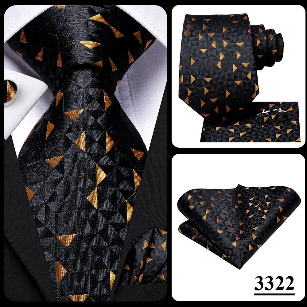 Hi-Tie Black Floral Silk Wedding Tie For Men Handky Cufflink Elegant Necktie For Men Fashion Designer Business Party Dropshiping