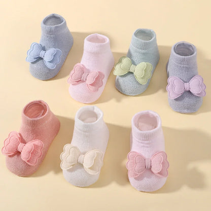 Lovely Baby Bows Socks Set Fresh Candy Color Breathable Short Socks with Sweet Flower Headband Elastic Hairband for Newboen