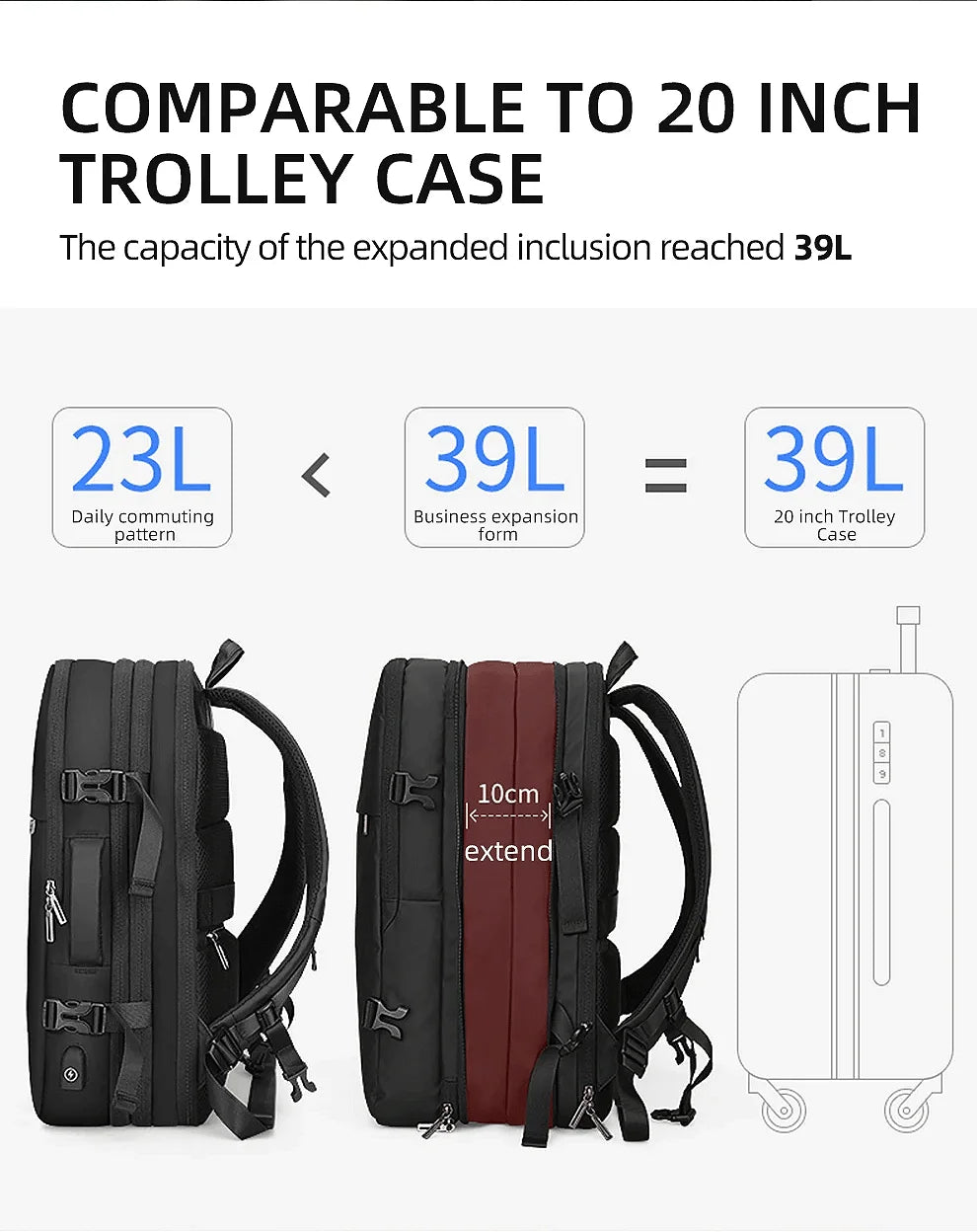 HK Business Backpack for Men Waterproof Anti-Theft 15.6” Laptop Backpack Casual Large Capacity Expandable Travel Bag Short Trip