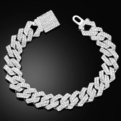 Braccialetti a catena cubana con maglie a griffe ghiacciate da 14 mm per uomo e donna, con strass pieni, braccialetto cubano Miami spesso, punk, hip hop, regalo