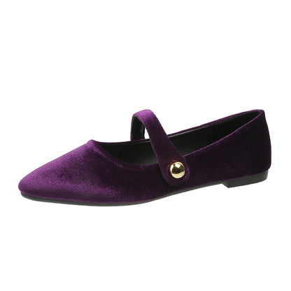 Women's Pointed Toe Flat Shoes With Velvet Matte Finish Single Shoes Women Comfort Loafers Shoes Leather Mary Jane Shoes