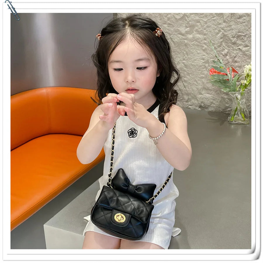 Kids Mini Designer Luxury Shoulder Bag Toddler Princess Baby Girls Pink Bow Handbag Little Girl Cute Crossbody Purse