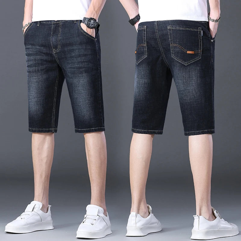 2024 Summer Men'S Thin Slim-Fit Denim Shorts Business Casual Fashion All-Match Stretch Loose Cropped Trousers Male Brand Jeans