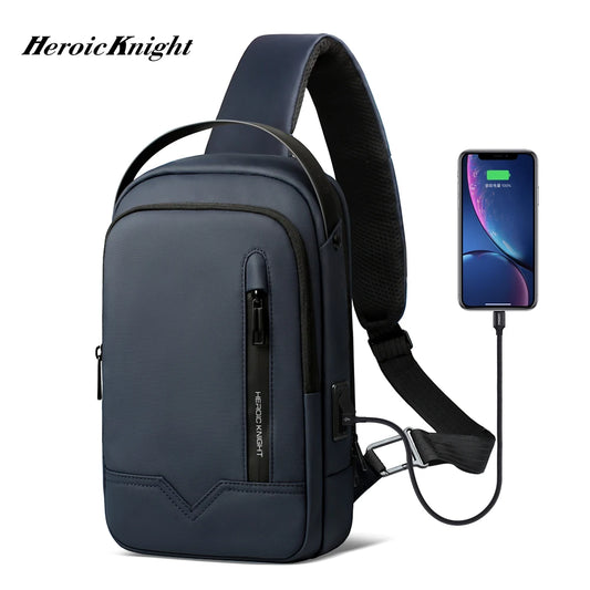 Heroic Knight Business Large Capacity Crossbody Bag For Men Waterproof Travel Shoulder Bag 11" IPad USB Charging Male Chest Pack