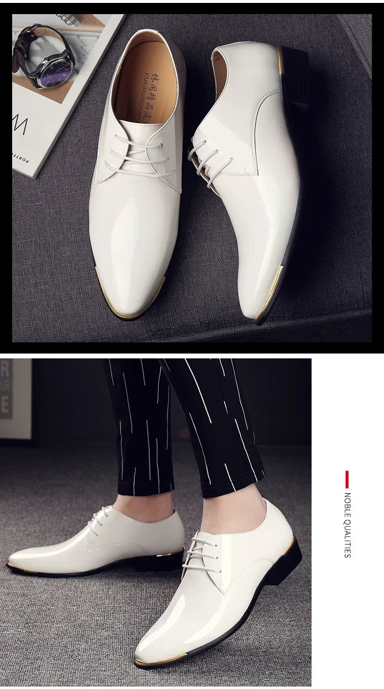 2024 New Men’s Patent Leather Shoes  British Style Men's Dress Shoes Lace Up Pointed Toe Wedding Business Party Social Shoe Male