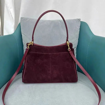 Burgundy Genuine Leather Luxury Shoulder Bag Suede High Quality Large Capacity Casual Crossbody Tote Handbag Ladies Purse