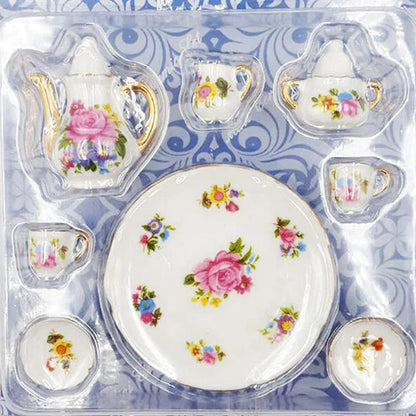 8Pcs 1:12 Dollhouse Miniature Dining Ware Porcelain Tea Set Dish Cup Plate