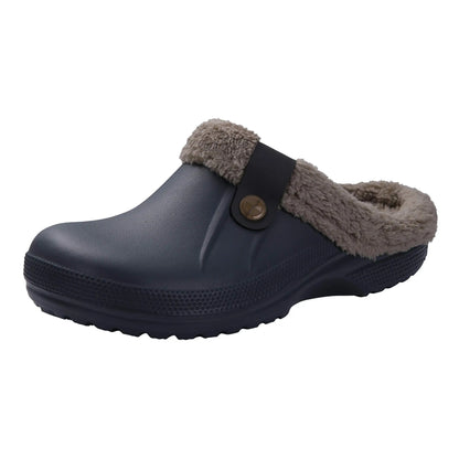 Shevalues Winter Men Slippers Fur Clogs Slippers Men House Fuzzy Slippers Waterproof Garden Clogs Outdoor Non-Slip Plush Slides