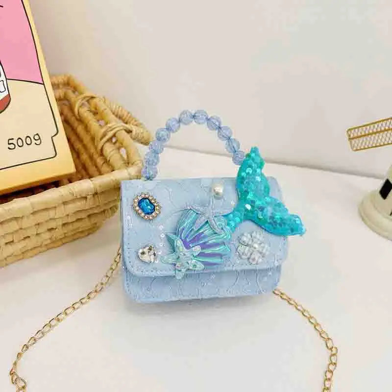 Mermaid Children's Pearl Handbag, Starfish Shell Butterfly Princess Accessories Shoulder Bag, Kawaii Cute Girls Crossbody Purse