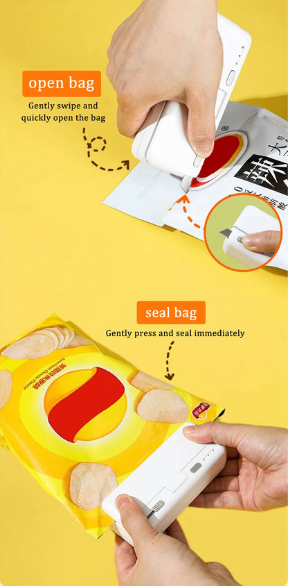 Mini Heat Bag Sealing Machine Clip Bag Handheld Food Sealer USB Rechargable Food Packaging Heat Sealer Plastic Package Sealer