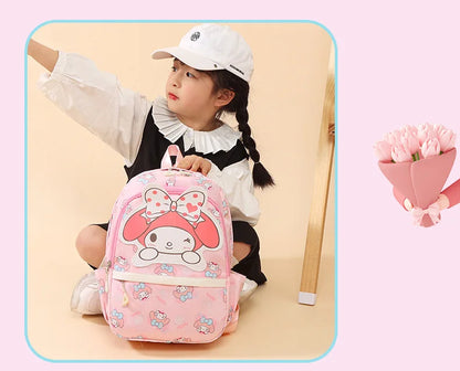 Anime Hello Kitty Kuromi Melody Kids School Bag Cartoon Cute Boys and Girls Travel Backpack 1-2 Grade Elementary School Backpack