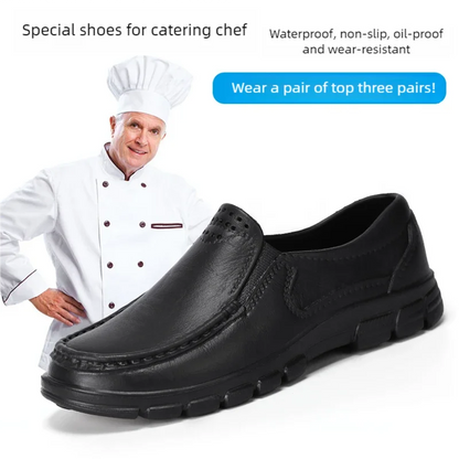 Chef shoes four season new anti slip oil resistant plus size business casual men's work leather shoes fashion comfort soft soled