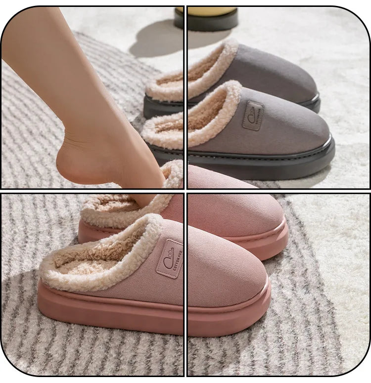 Comwarm Winter Plush Slippers For Women Indoor Antiskid Warm Cotton Slippers Fur Fluffy Flat Home Slides Lady Casual Furry Shoes