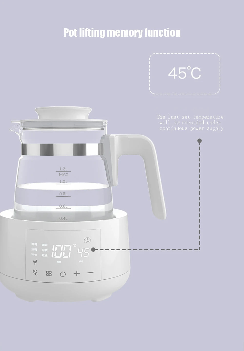 220V 1.2L Infant Thermostatic Milk Regulator Baby Kettle Keep Warm 24 Hours Hot Water Smart Insulation Pot Milk Powder Warmer