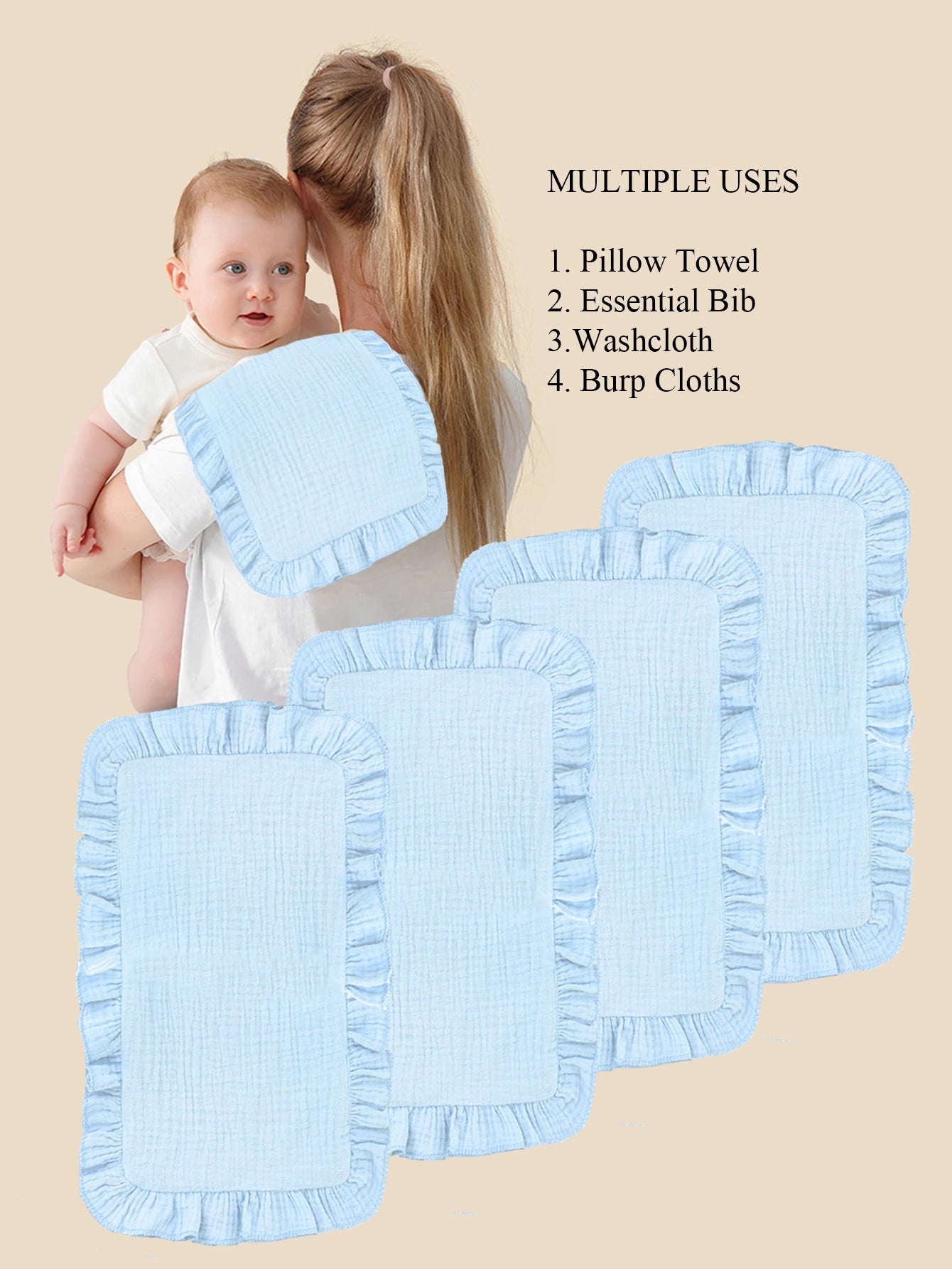 4Pcs/Set Soft Muslin Cotton Gauze Shoulder Rag Baby Burping Pad Ruffle Newborn Baby Burp Cloths