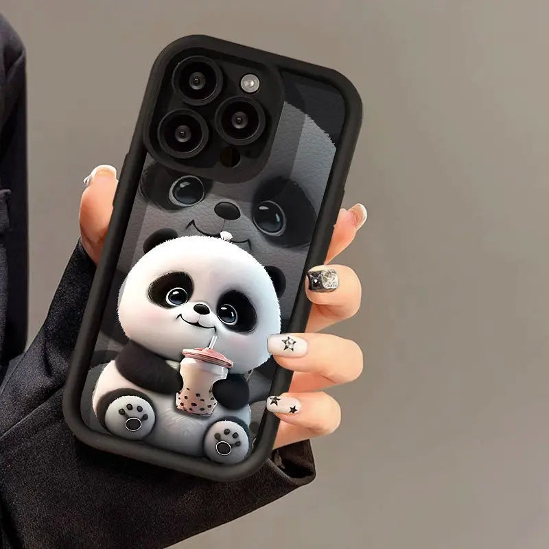 1 PC Milk Tea Panda Mobile Phone Soft Case Suitable for iPhone 16 Pro Max 15 14 13 11 Simple Protective Cover