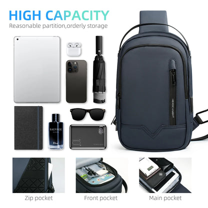 Heroic Knight Business Large Capacity Crossbody Bag For Men Waterproof Travel Shoulder Bag 11" IPad USB Charging Male Chest Pack